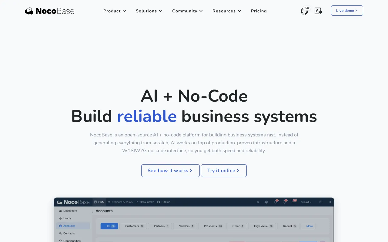 Homepage of NocoBase