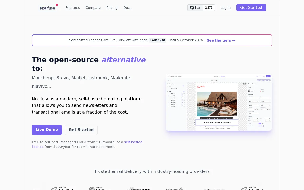 Homepage of Notifuse