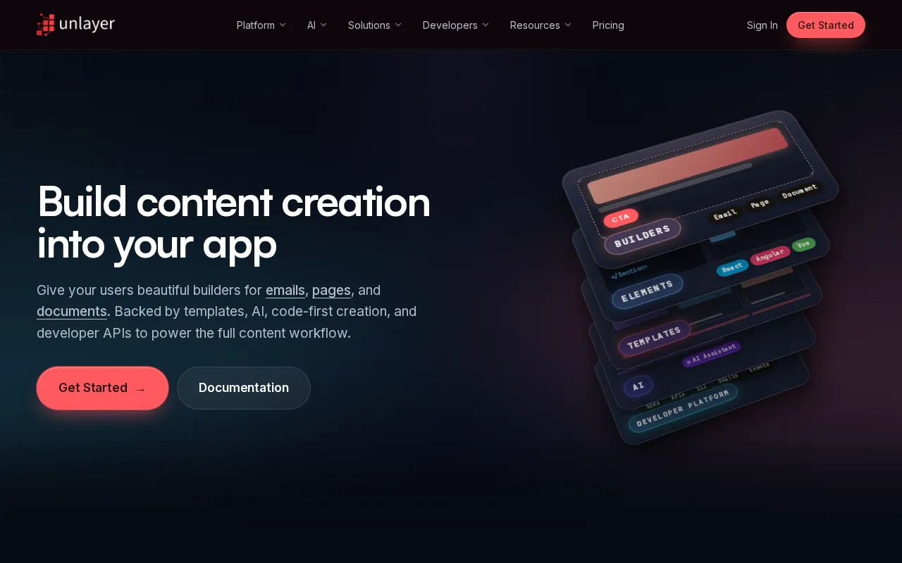 Homepage of React Email Editor