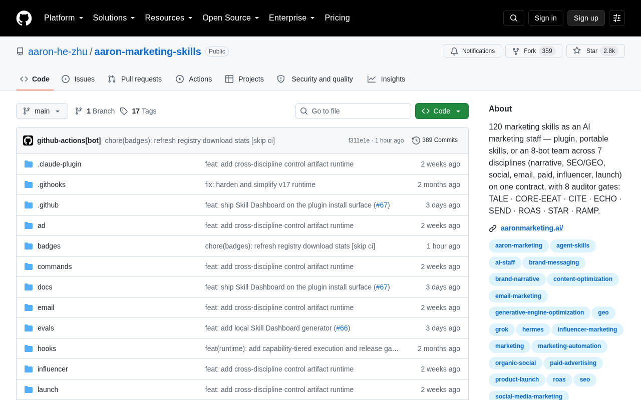Screenshot of the Aaron Marketing Skills homepage