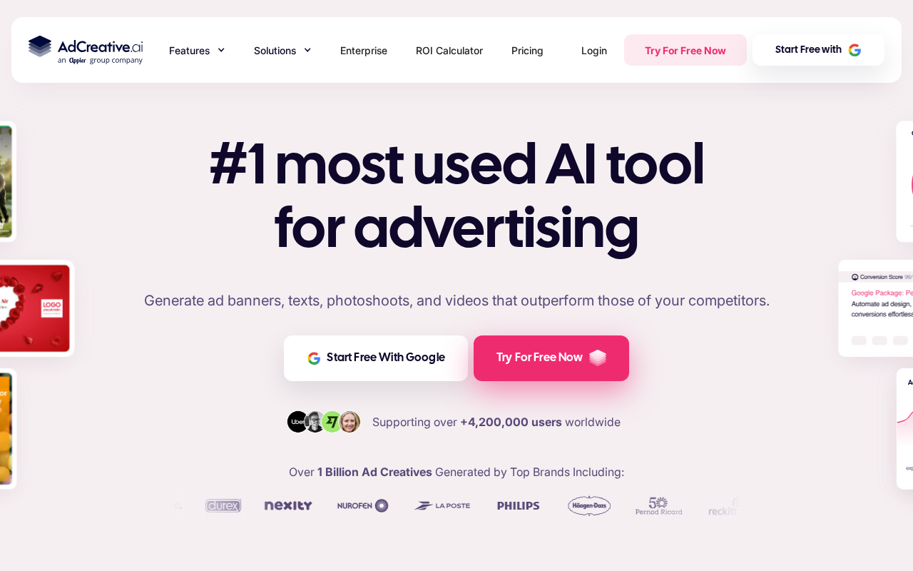 Screenshot of the AdCreative.ai homepage