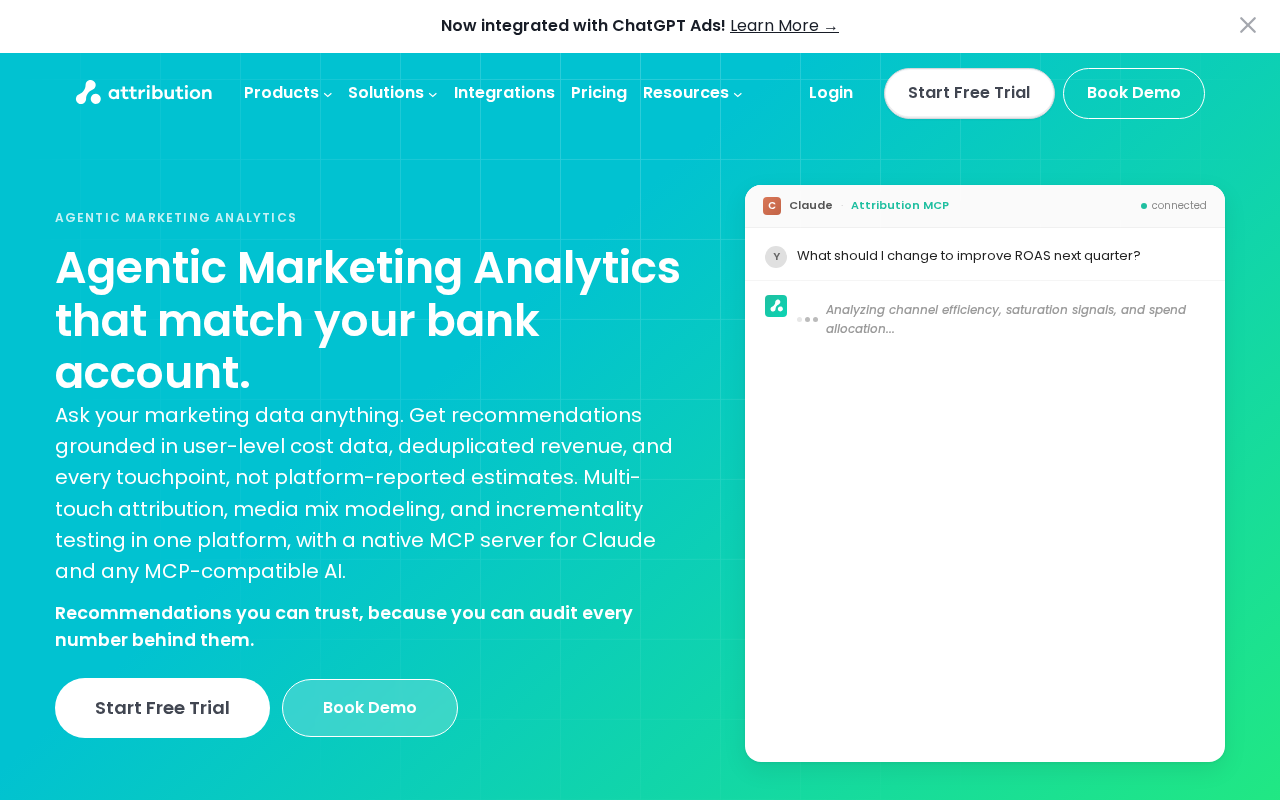 Screenshot of the Attribution homepage
