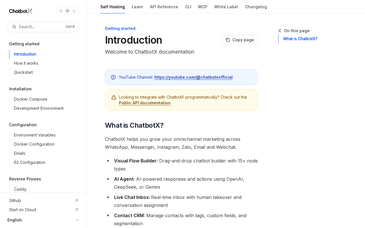 Screenshot of the ChatbotX homepage