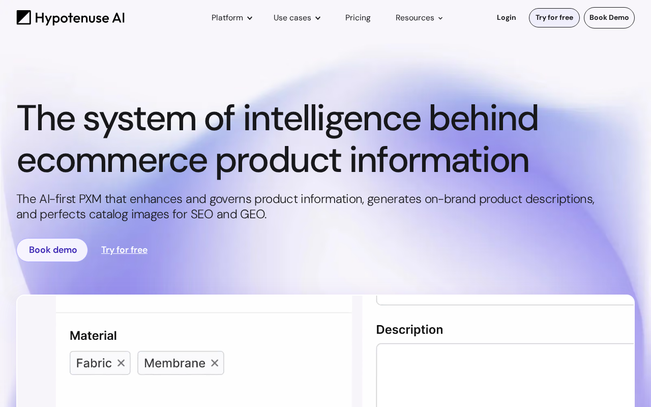 Screenshot of the Hypotenuse AI homepage