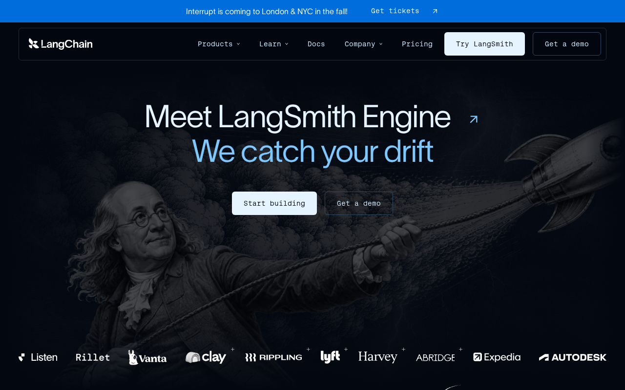 Screenshot of the LangChain homepage