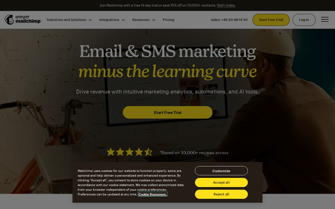 Screenshot of the Mailchimp homepage
