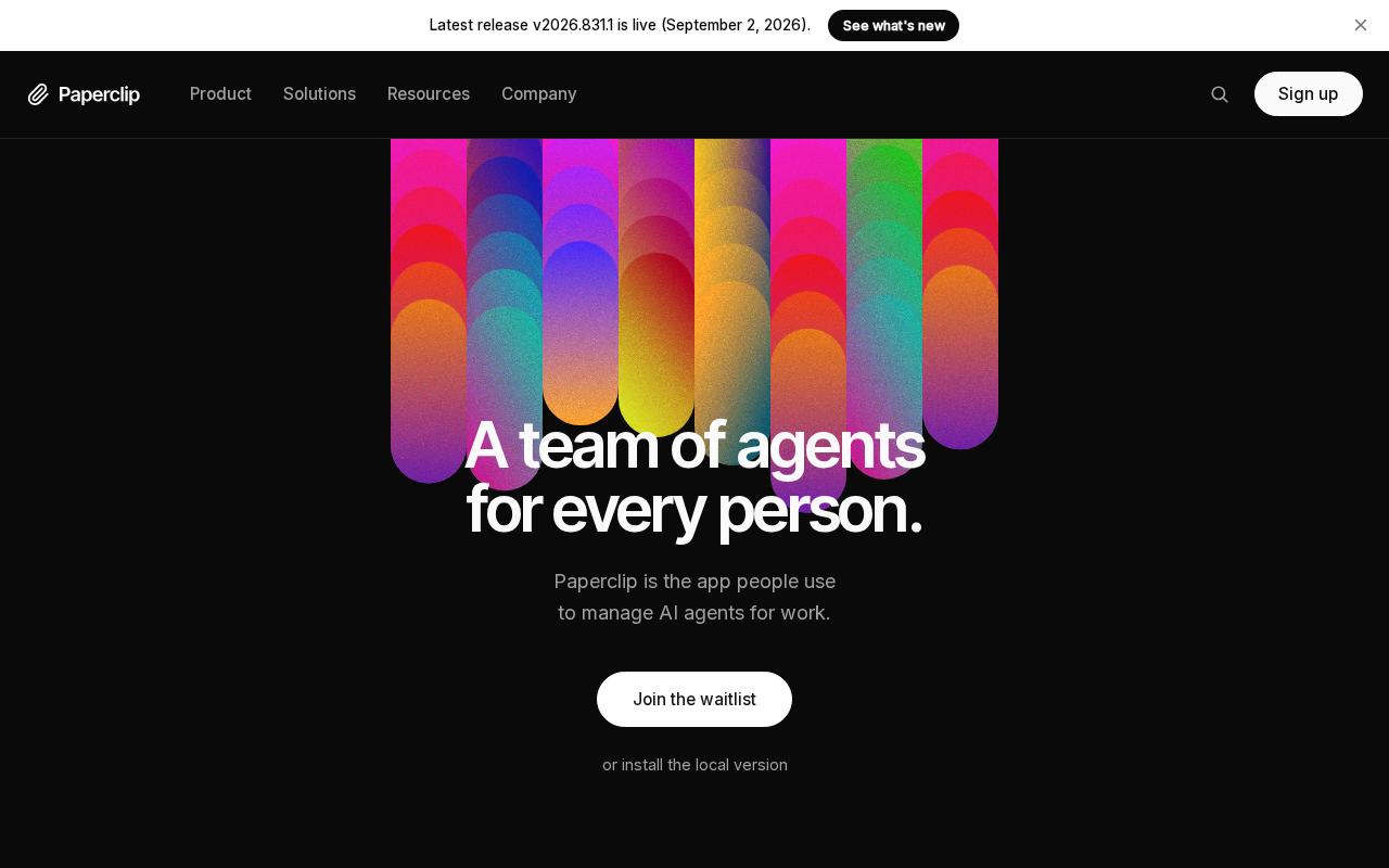 Screenshot of the Paperclip homepage