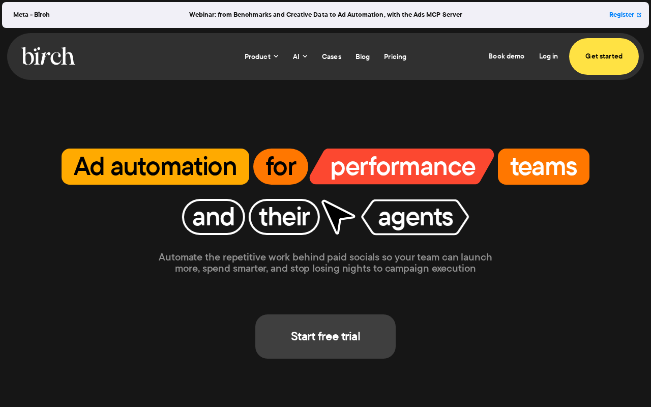 Screenshot of the Revealbot (Birch) homepage