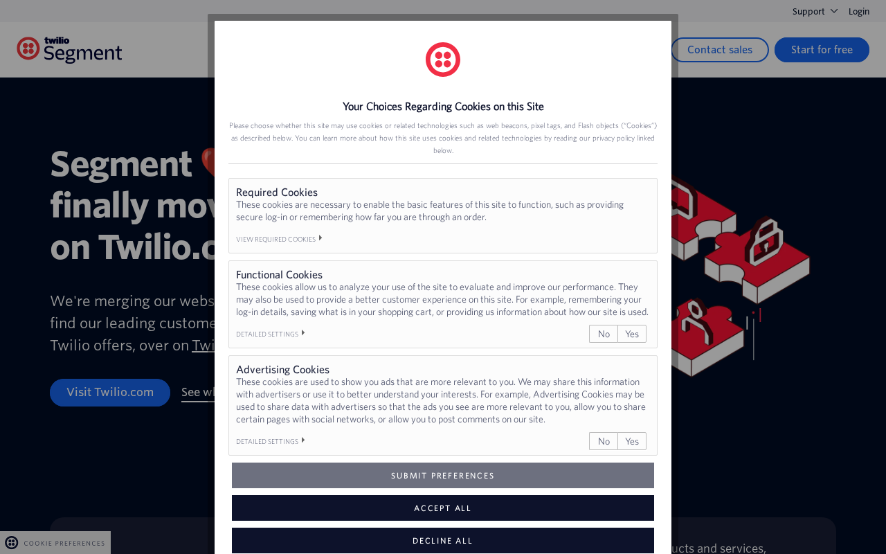 Screenshot of the Twilio Segment homepage
