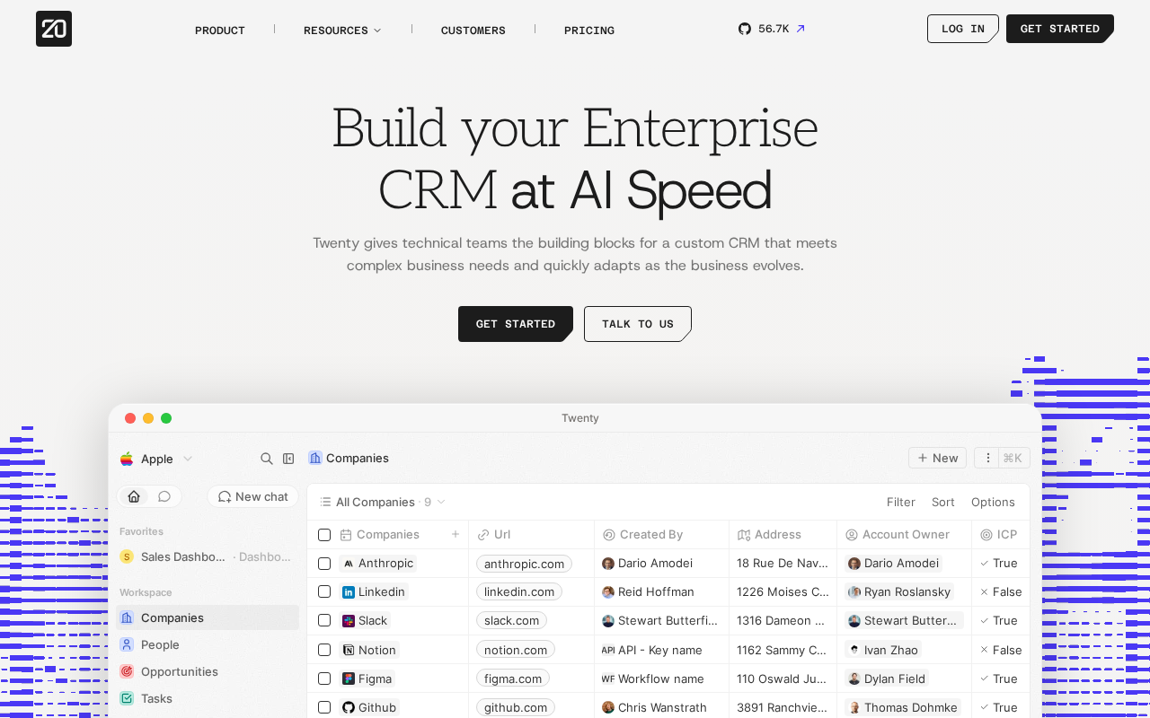 Screenshot of the Twenty homepage